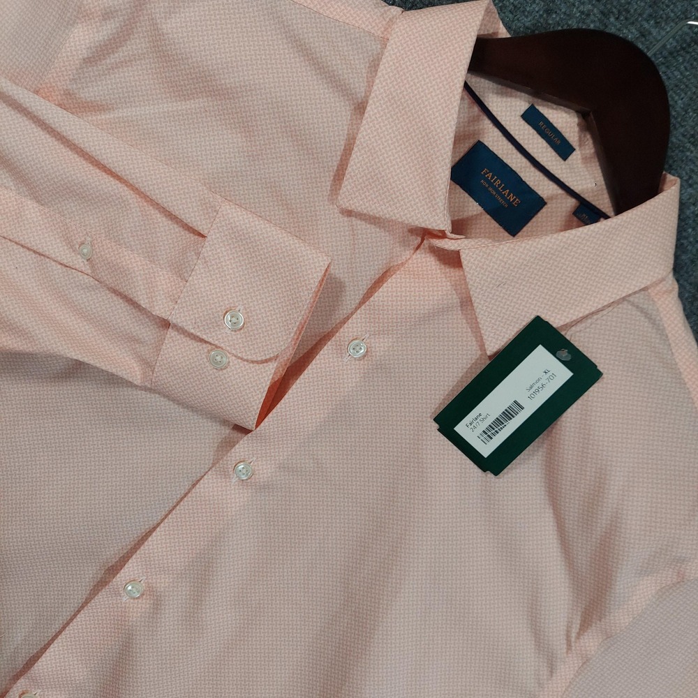 Fairlane Shirt Mens XL Pink Geometric Long Sleeve Non-Iron Stretch Button Up NEW